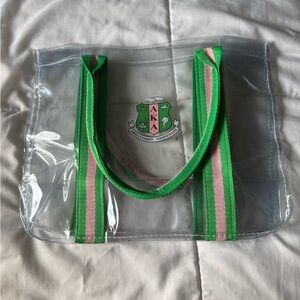 Transparent AKA Tote Bag with Green and Pink Straps